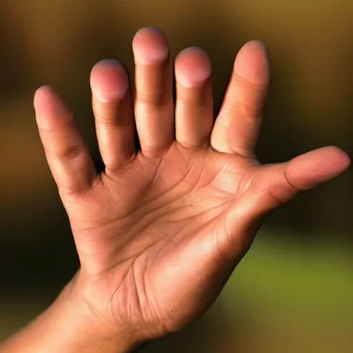 Image similar to very accurate photo, very coherent image, hyper realistic photo of a female hand, open palm