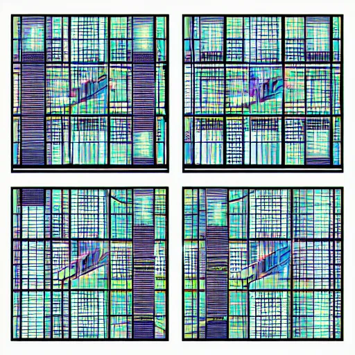 Prompt: cyberpunk physics, grid of square panels, comic style