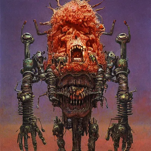 Image similar to zombie mech guy fieri, art by beksinski