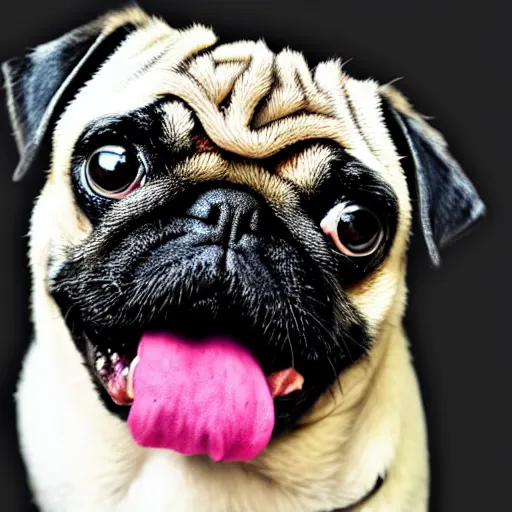 Image similar to photo of pug with pog face poggers