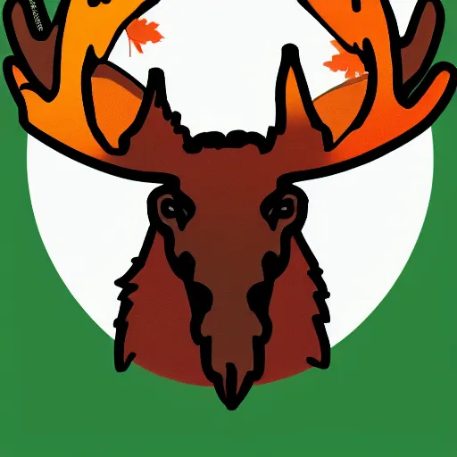 Image similar to a moose with maple leaf antlers logo, fall colors, logo