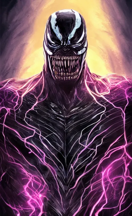 Image similar to full body portrait of venom as thanos, dynamic lighting, cinematic, ultra detailed, trending on art station, stunning visuals, creative, fantasy concept art