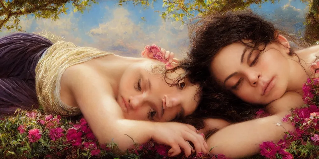 Image similar to Mila Kunis falling asleep, Lilia Alvarado, Sophie Anderson, Mark Arian, Bob Byerley, Charlie Bowater, Mark Brooks, Steve Henderson, Justin Gerard, Arthur Hughes, Edward Robert Hughes, Mark Keathley, Victor Nizovtsev, Carlos Shwabe, Ross Tran, WLOP