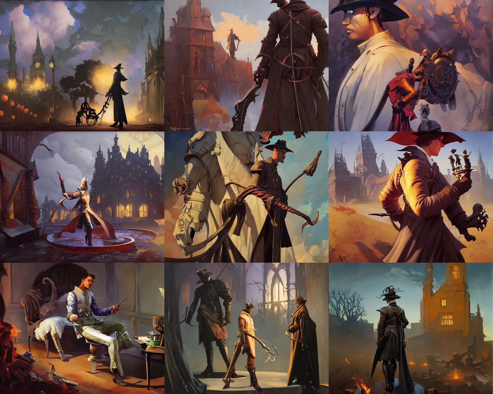 Prompt: painting by rhads and leyendecker and ignacio diaz olano and jacek malczewski and edgar maxence. bloodborne and dark souls