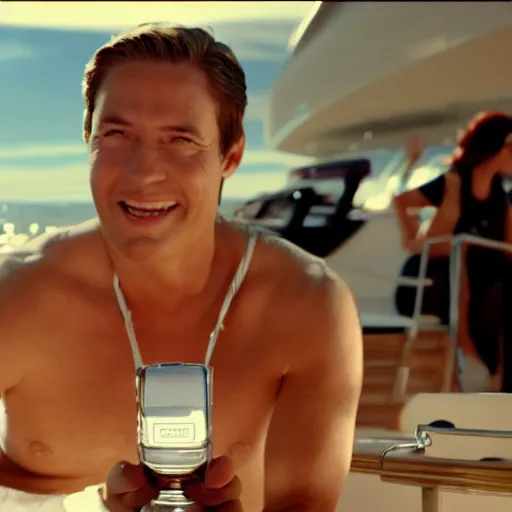 Image similar to perfume ad man on a yacht, tv commercial