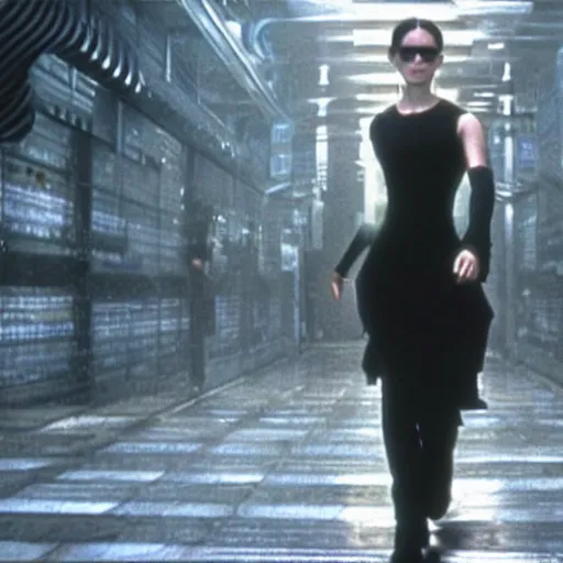 Image similar to Movie still of Emma Watson in Matrix, establishing shot