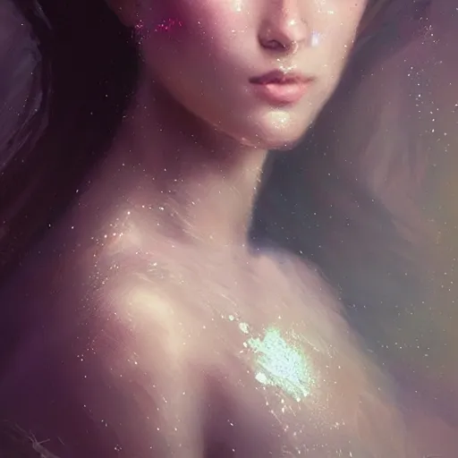 Image similar to a beautiful portrait of a goddess with glittering skin by greg rutkowski and raymond swanland, trending on artstation