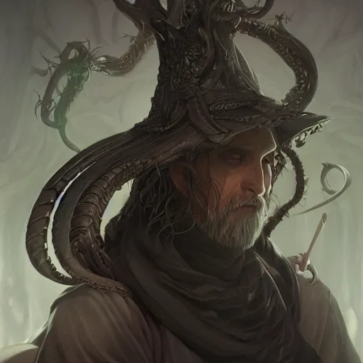 Prompt: human eldritch wizard, highly detailed, d & d, fantasy, highly detailed, digital painting, trending on artstation, concept art, sharp focus, illustration, global illumination, shaded, art by artgerm and greg rutkowski and fuji choko and viktoria gavrilenko and hoang lap