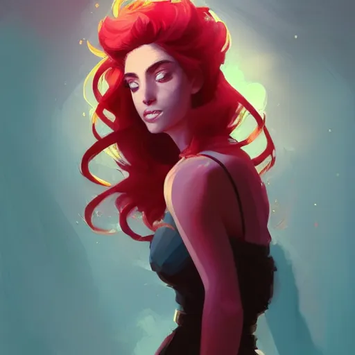 Image similar to beautiful woman with glowing red hair, portrait, maya ali mage, gloomhaven, dynamic lighting, gaudy colors, octane render aesthetic, matte painting concept art, official fanart behance hd artstation by jesper ejsing, by rhads and makoto shinkai and lois van baarle and ilya kuvshinov and rossdraws