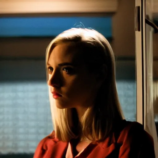 Image similar to movie still of a the girl from other earth, cinematic composition, cinematic light, by edgar wright and david lynch