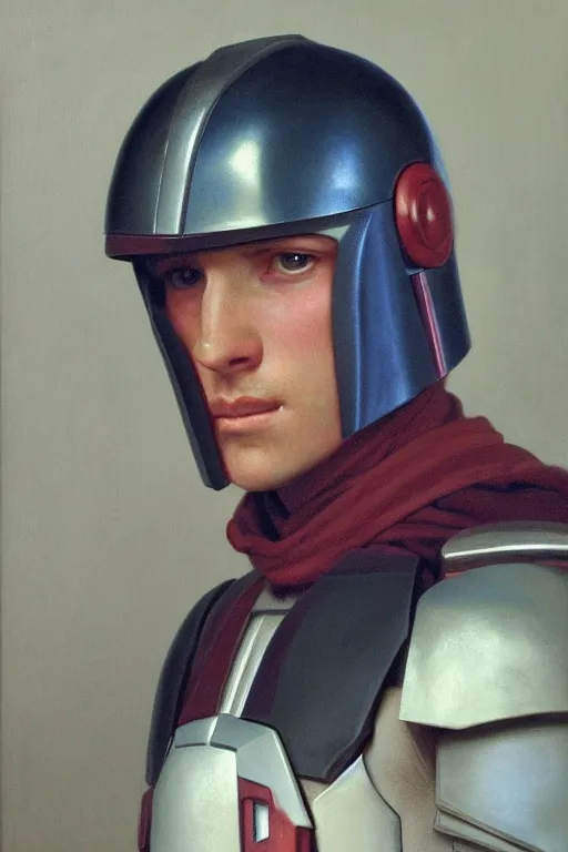Prompt: a three quarters portrait of a young Mandalorian, soft diffuse lighting, Academy prize winning painting by Alexandre Cabanel,