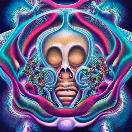 Image similar to album cover featuring a pair of human jellyfish head with a heart shape in the middle of it, an oil painting by Alex Grey, by Earnst Haeckel, by Nychos featured on zbrush central, psychedelic art, lovecraftian, fractalism, airbrush, pastel pinks and blues