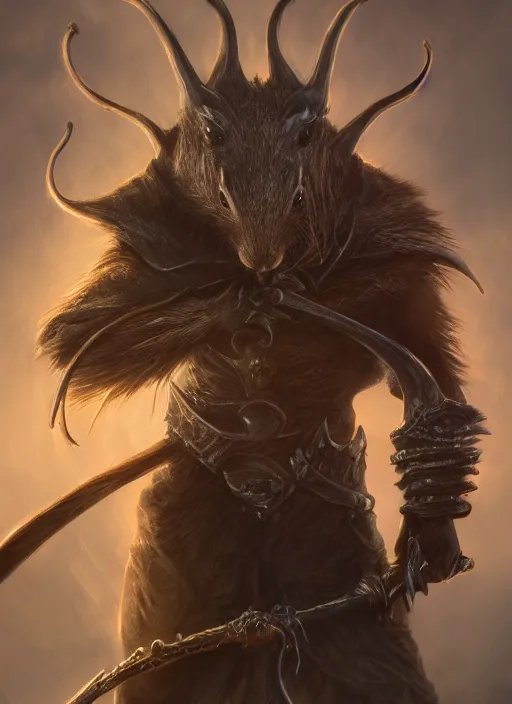 Prompt: rat, ultra detailed fantasy, elden ring, realistic, dnd character portrait, full body, dnd, rpg, lotr game design fanart by concept art, behance hd, artstation, deviantart, global illumination radiating a glowing aura global illumination ray tracing hdr render in unreal engine 5