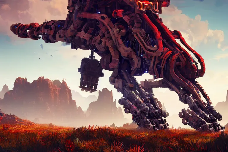 Image similar to ravager machine mecanical creature robot of horizon forbidden west horizon zero dawn bioluminiscence global illumination ray tracing hdr fanart arstation by ian pesty and alena aenami artworks in 4 k