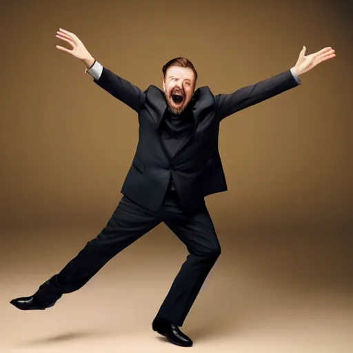 Prompt: ricky gervais doing a dance