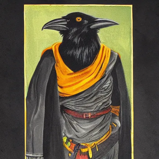 Image similar to a crow that is a warrior monk, dungeons and dragon, portrait