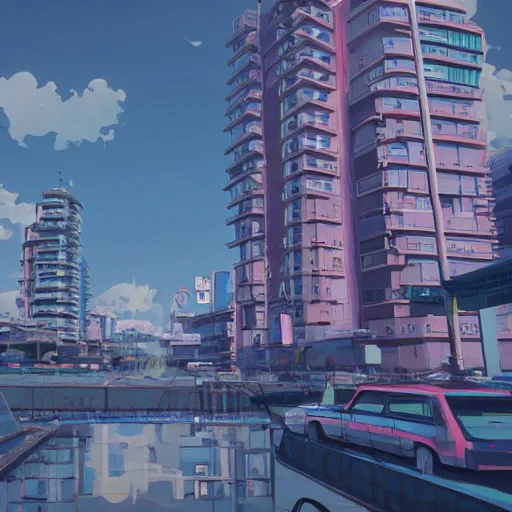 Prompt: front view, anime city, lorenzo lanfranconi, beeple, makoto shinkai