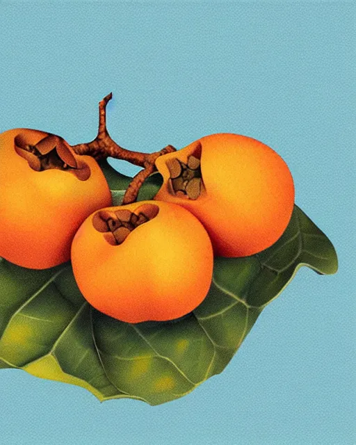 Image similar to persimmon illustration detailed, by alba ballesta gonzalez