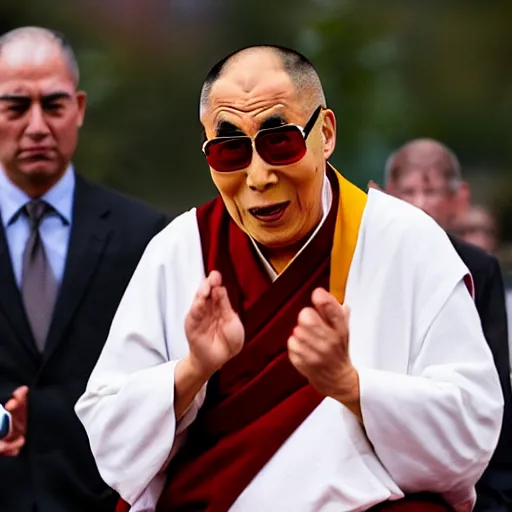 Image similar to furious dalai lama punches the camera