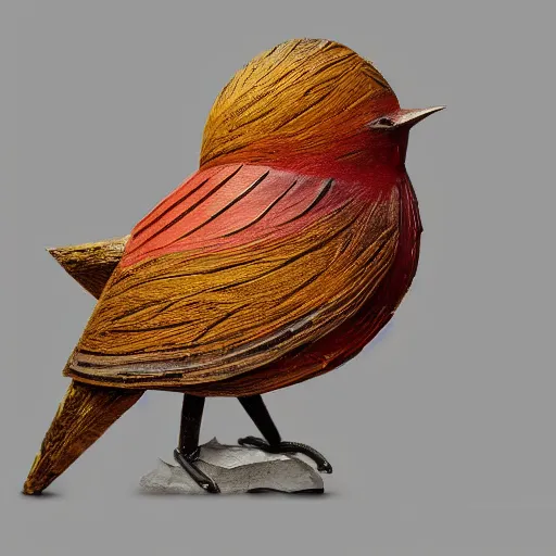 Prompt: carved wooden colorful bird, golden crown, dark, rusty, fantasy forest, highly detailed, ultra realistic, artstation, smooth, sharp focus