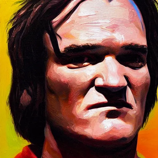 Image similar to an artistic portrait of quentin tarantino, oil painting