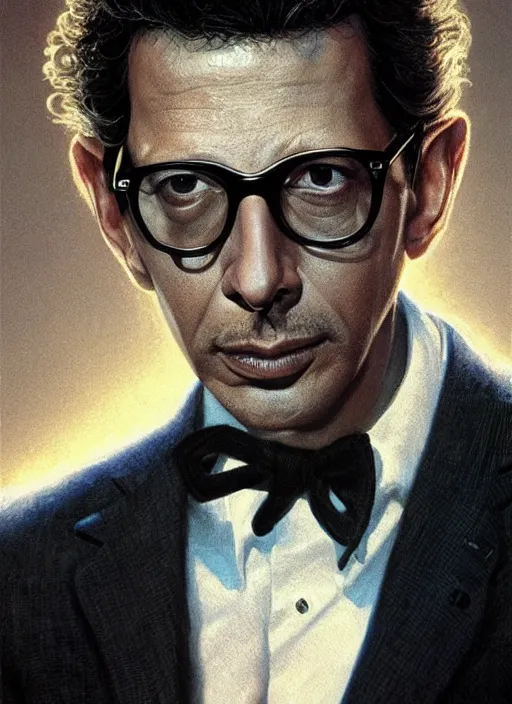 Prompt: portrait of jeff goldblum in the fly ( 1 9 8 6 ), depth of field, soft focus, highly detailed, intricate, realistic, national geographic cover, soft glow, textured, artstation, concept art, sharp focus, illustration, art by artgerm and greg rutkowski and earl norem