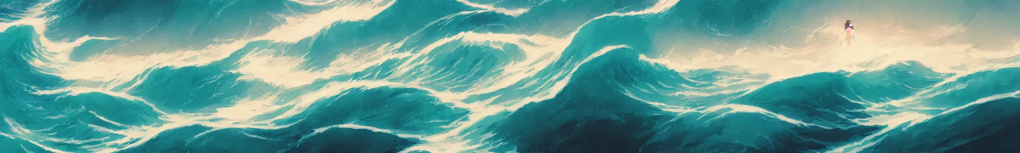 Image similar to reflective waves, teal, turqoise, by studio ghibli and greg rutkowski