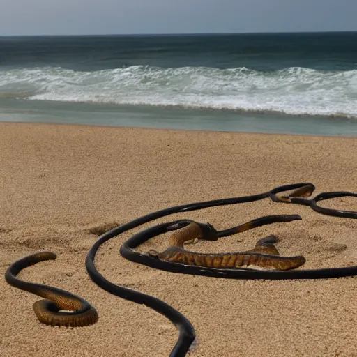 Image similar to deep pit of venomous snakes on a beach