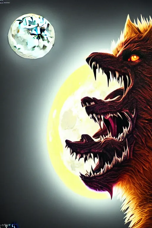 Prompt: a portrait of a scary snarling werewolf with sharp fangs and claws that is howling at the moon, highly detailed, digital photo, hdri, by christopher bretz and john carpenter, vivid colors, high contrast, 8 k resolution, intricate, photorealistic, smooth, psychedelic color scheme, concept art, award winning, cg society contest winner