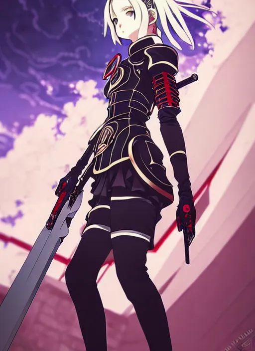 Image similar to guweiz, ilya kuvshinov anime reol in ornate armor, last exile, murata range, fine detail, perfect anime face, dramatic lighting, dynamic composition, art deco, cel shading, vivid, rich texture, alphonse mucha, ( ( ( colorful ) ) ), ( ( ( yoshinari yoh ) ) )