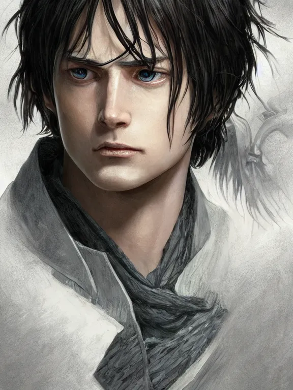 Image similar to levi ackerman, the lord of the rings, hyper detailed,, 8 k realistic, trending in artstation, digital painting, studio quality, cryengine, frostbite 3 engine, character design, smooth, sharp focus, art by artgerm and greg rutkowski and alphonse mucha and ian sprigger and wlop and krenz cushart