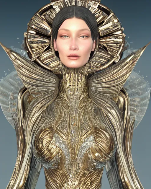 Image similar to a highly detailed metahuman 4 k close up render of an alien goddess bella hadid monument festival makeup in iris van herpen dress schiaparelli in diamonds crystals swarovski and jewelry iridescent in style of alphonse mucha gustav klimt trending on artstation made in unreal engine 4