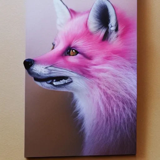 Prompt: a photorealistic pink fox sitting on a cloud