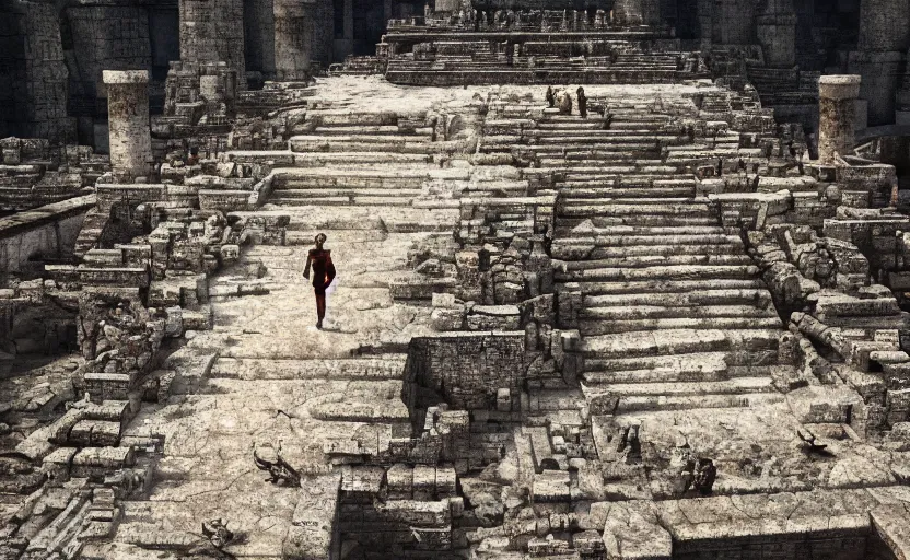 Image similar to Fashion Runway!, Catwalk!!, Platform on fantastic Maya Temple, Concept Art, Hyperdetailed, Rendering, Epic Lighting, Octane, Redshift, 4k