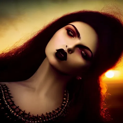 Prompt: photographic portrait of a stunningly beautiful latina gothic renaissance female in soft dreamy light at sunset, soft focus, contemporary fashion shoot, in a tim burton movie, by edward robert hughes, annie leibovitz and steve mccurry, david lazar, jimmy nelsson, extremely detailed, breathtaking, hyperrealistic, perfect face, octane render