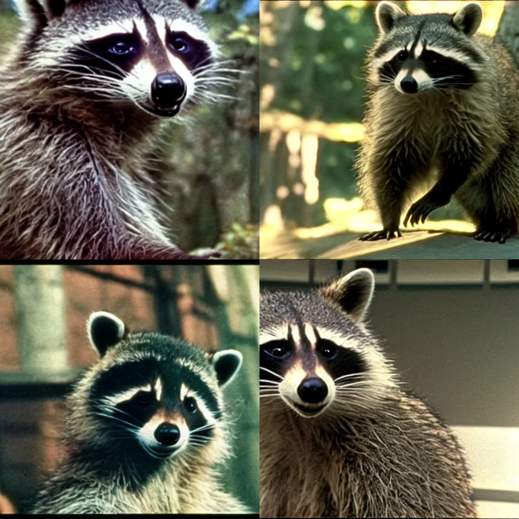 Prompt: A raccoon David Bowman in Discovery One in the movie 2001 A Space Odyssey