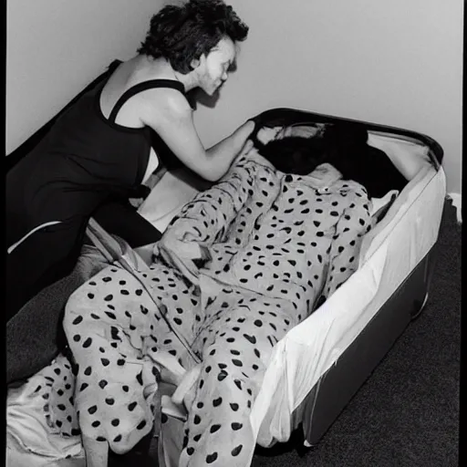 Prompt: mark zuckerberg in a pajama onesie getting tucked into a racecar bed by his mother circa 1 9 9 1