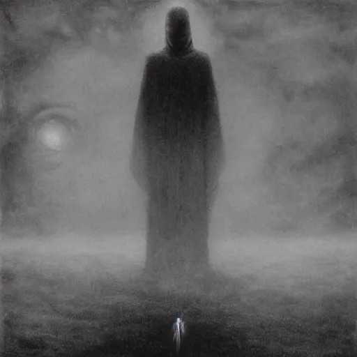 Prompt: Harry Potter in style of Beksinski, eldritch priest, mage