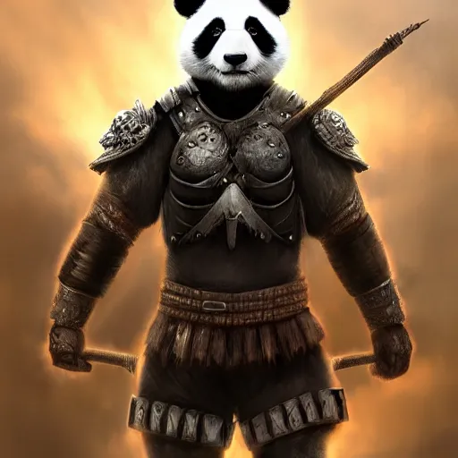 Prompt: warrior panda in armor, eerie, intricate, highly detailed, sorrow, dramatic, emotional, proud, matte painting, award - winning art, trending on artstation, digital art, 8 k