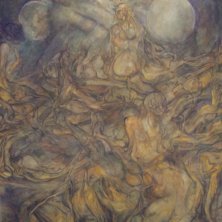 Image similar to artwork about the infinite road ahead, by austin osman spare. atmospheric ambiance. depth of field and tridimensional perspective. foggy.