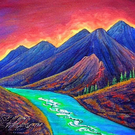Image similar to A large picturesque mountain with a river flowing between them by Felina Nicole Salvahan