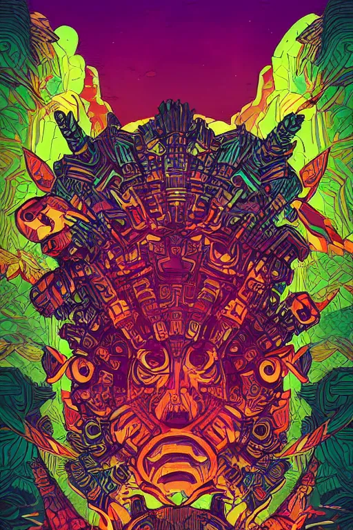 Prompt: totem animal tribal chaman vodoo mask feather gemstone plant video game illustration vivid color borderlands and by feng zhu and loish and laurie greasley, victo ngai, andreas rocha, john harris radiating a glowing aura