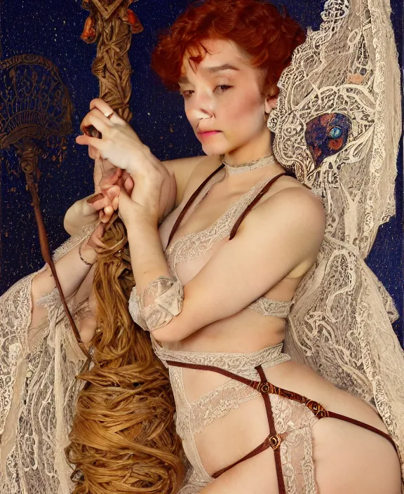 Image similar to the moon goddess, intricate and detailed lace set, suspenders, honey birdette, realistic renaissance portrait, highly detailed, digital painting, artstation, concept art, smooth, sharp focus, cinematic lighting, art by john collier, artgerm and greg rutkowski and alphonse mucha and jacques louis david and john william godward