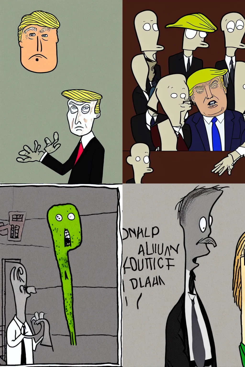 Prompt: donald trump in salad fingers, drawn by david firth, cartoon animation