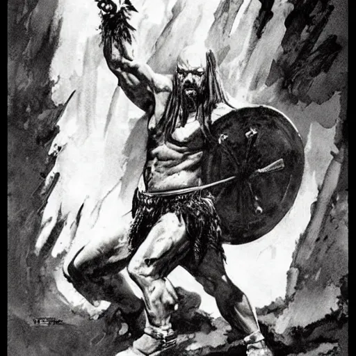 Image similar to full body portrait of walter white as conan the barbarian by frank frazetta