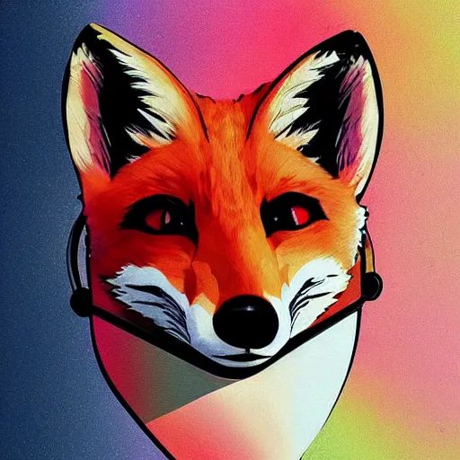 Image similar to fox in headphones, art, digital art, minimalism,