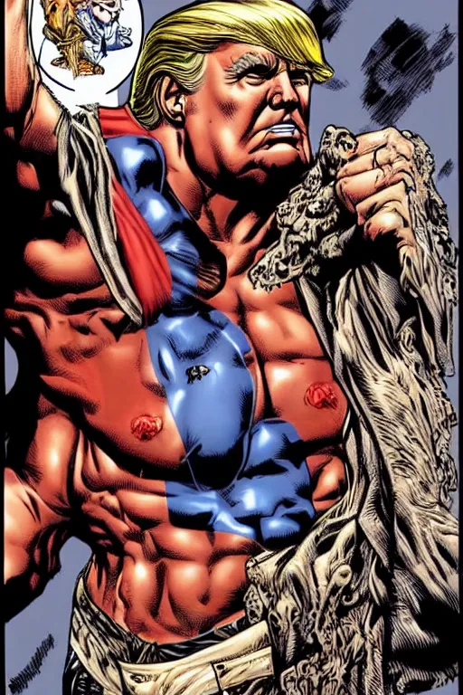 Image similar to character art by mike deodato, donald trump, absolute chad