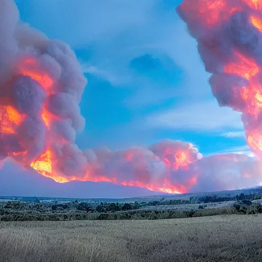 Prompt: huge fires in the sky, 3 2 mm, fine details, crystal clear photography