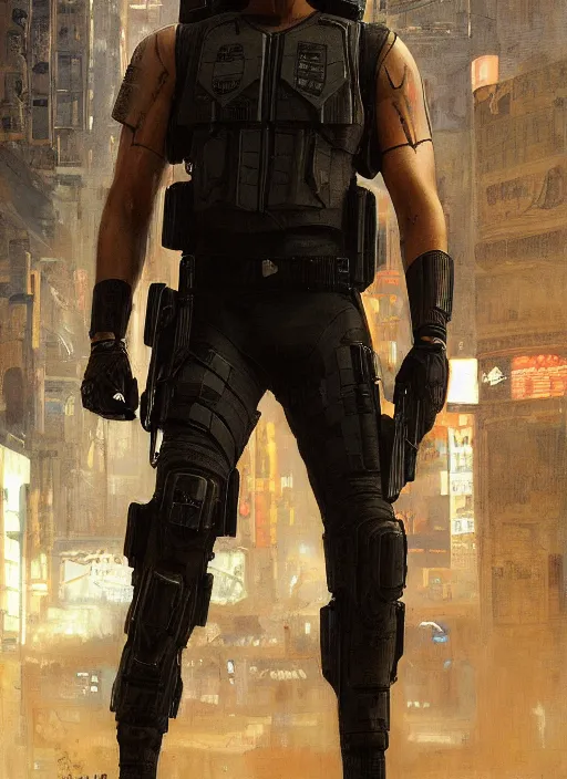 Prompt: 🦸🏼♀🧕🏾 cyberpunk police trooper in a military vest ( blade runner 2 0 4 9, cyberpunk 2 0 7 7 ). orientalist portrait by john william waterhouse and james gurney and theodore ralli and nasreddine dinet, oil on canvas. cinematic, hyper realism, realistic proportions, dramatic lighting, high detail 4 k