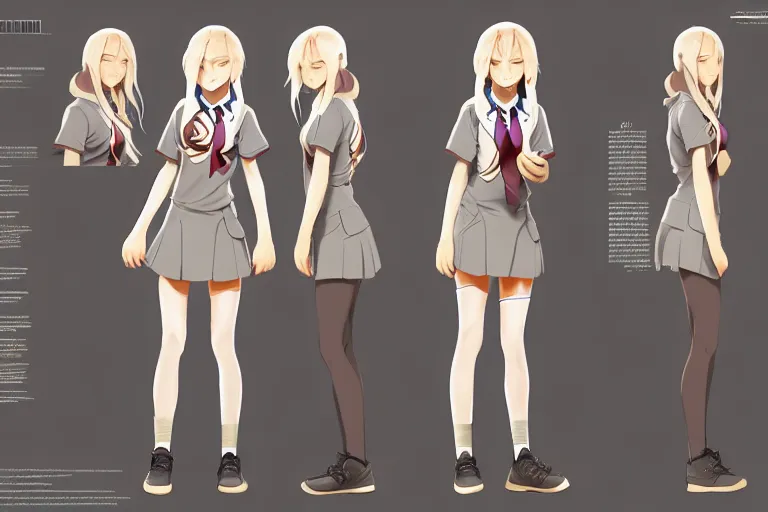 Prompt: character sheet of attractive female lynx fursona, magic school uniform, blonde hair, by greg rutkowski and studio ghibli, digital art, trending on artstation, highly detailed, concept art, beautiful, masterpiece